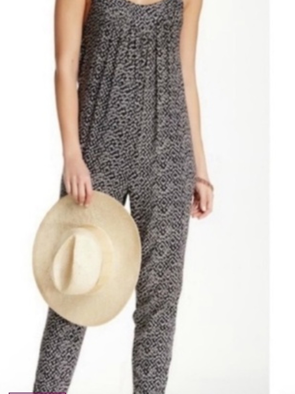 Billabong Black and White Printed Scoop-Neck Jumpsuit, Medium